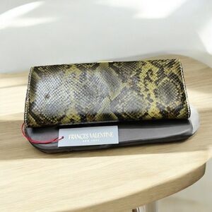 Frances Valentine Olive Snakeskin Long Clutch NWT